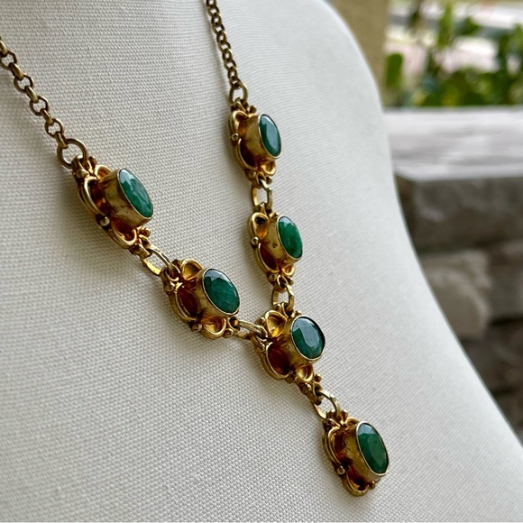 Genuine Natural Emerald/Green Spinel Six Stones Pendant Gold Tone 19" Necklace - Picture 13 of 15